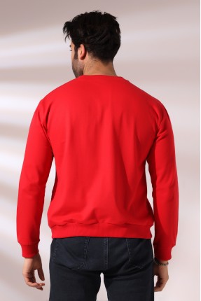 Türk Bayrağı Baskılı Bisiklet Yaka Sweatshirt 19156 KIRMIZI