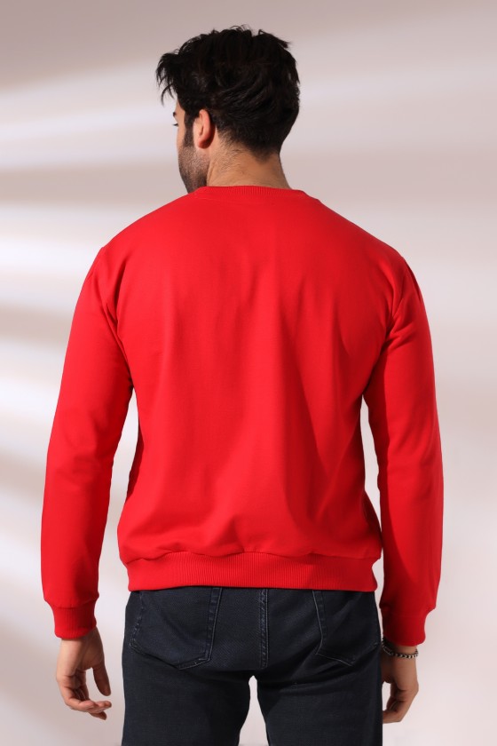 Türk Bayrağı Baskılı Bisiklet Yaka Sweatshirt 19156 KIRMIZI