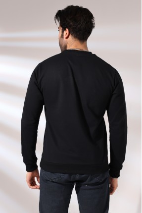 Atatürk Baskılı Bisiklet Yaka Sweatshirt 19157 SİYAH