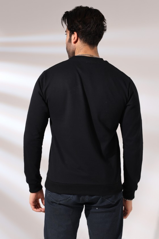 Atatürk Baskılı Bisiklet Yaka Sweatshirt 19157 SİYAH