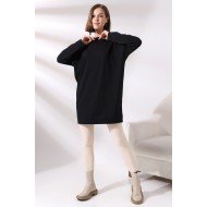 Pamuklu Likralı Kompakt Uzun Kol Manşetli Salaş Tunik 19186 SİYAH