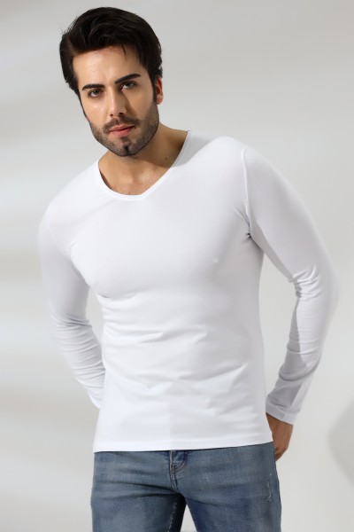 Compact Penye Likralı Slim Fit Uzun Kol V Yaka T-Shirt 19648 BEYAZ Compact Penye Likralı Slim Fit Uzun Kol V Yaka T-Shirt 19648 BEYAZ
