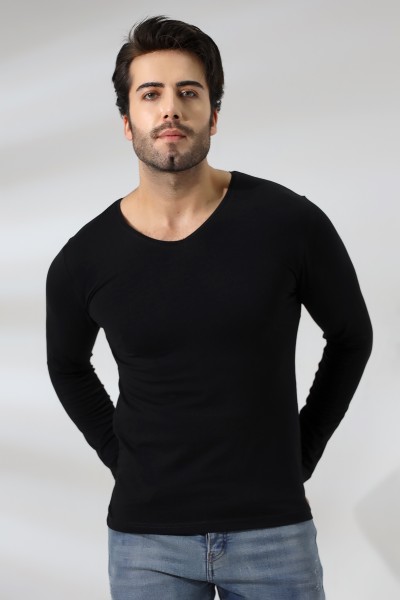Compact Penye Likralı Slim Fit Uzun Kol V Yaka T-Shirt 19648 SİYAH Compact Penye Likralı Slim Fit Uzun Kol V Yaka T-Shirt 19648 SİYAH