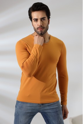 Compact Penye Likralı Slim Fit Uzun Kol V Yaka T-Shirt 19648 HARDAL