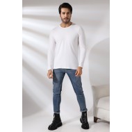 Compact Penye Likralı Slim Fit Uzun Kol Bisiklet Yaka T-Shirt 19649 BEYAZ