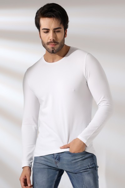 Compact Penye Likralı Slim Fit Uzun Kol Bisiklet Yaka T-Shirt 19649 BEYAZ Compact Penye Likralı Slim Fit Uzun Kol Bisiklet Yaka T-Shirt 19649 BEYAZ