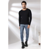 Compact Penye Likralı Slim Fit Uzun Kol Bisiklet Yaka T-Shirt 19649 SİYAH