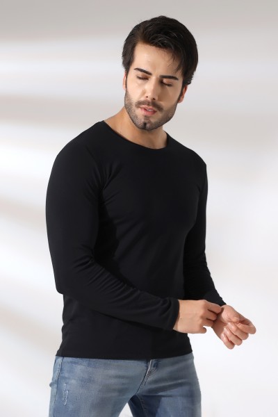 Compact Penye Likralı Slim Fit Uzun Kol Bisiklet Yaka T-Shirt 19649 SİYAH Compact Penye Likralı Slim Fit Uzun Kol Bisiklet Yaka T-Shirt 19649 SİYAH