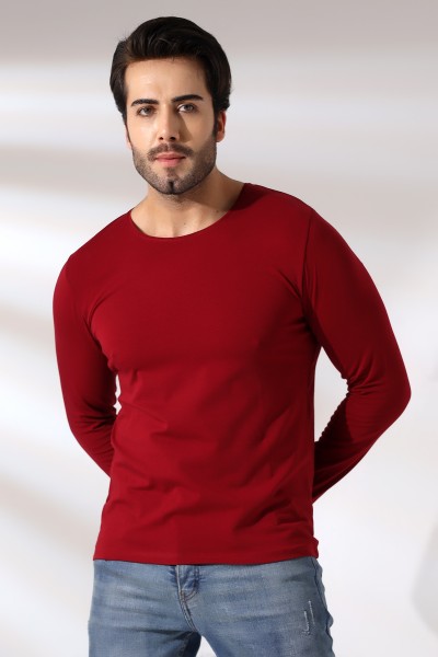 Compact Penye Likralı Slim Fit Uzun Kol Bisiklet Yaka T-Shirt 19649 BORDO Compact Penye Likralı Slim Fit Uzun Kol Bisiklet Yaka T-Shirt 19649 BORDO