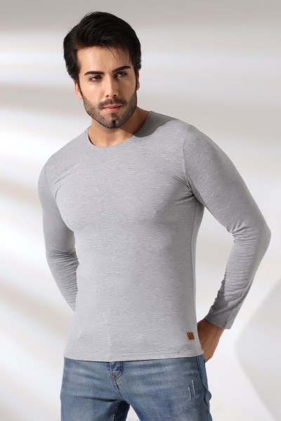 Compact Penye Likralı Slim Fit Uzun Kol Bisiklet Yaka T-Shirt 19649 GRİMELANJ Compact Penye Likralı Slim Fit Uzun Kol Bisiklet Yaka T-Shirt 19649 GRİMELANJ