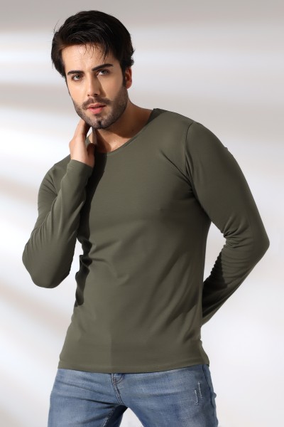Compact Penye Likralı Slim Fit Uzun Kol Bisiklet Yaka T-Shirt 19649 HAKİ Compact Penye Likralı Slim Fit Uzun Kol Bisiklet Yaka T-Shirt 19649 HAKİ