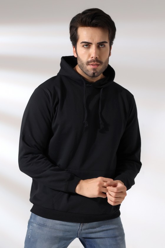 Şardonlu Kapüşonlu Sweatshirt 19125 SİYAH