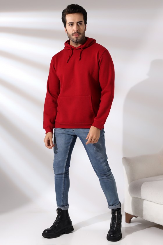 Şardonlu Kapüşonlu Sweatshirt 19125 BORDO