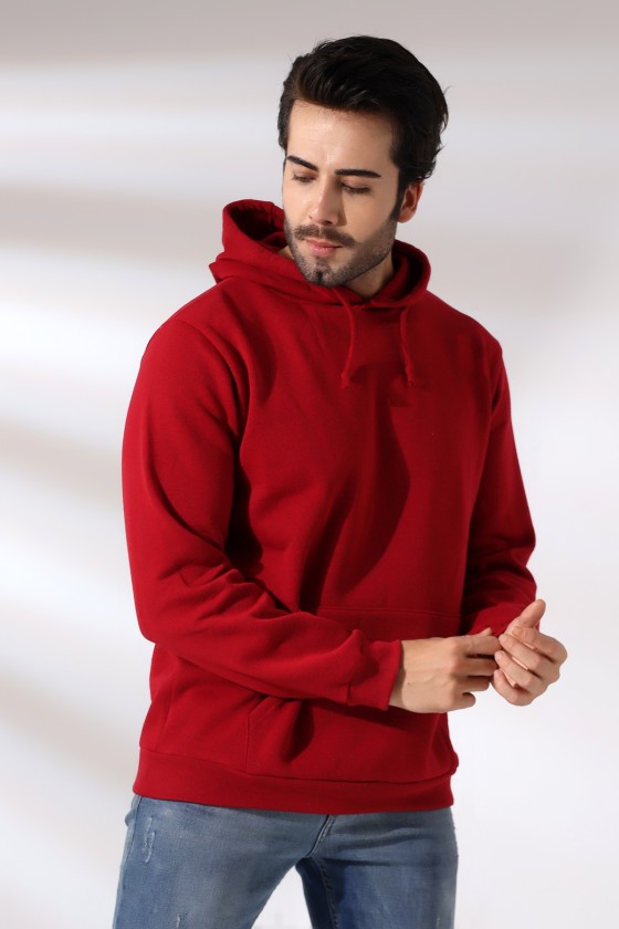 Şardonlu Kapüşonlu Sweatshirt 19125 BORDO