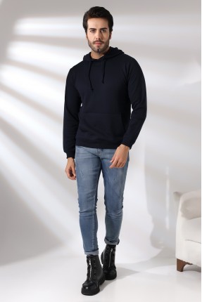 Şardonlu Kapüşonlu Sweatshirt 19125 LACİVERT