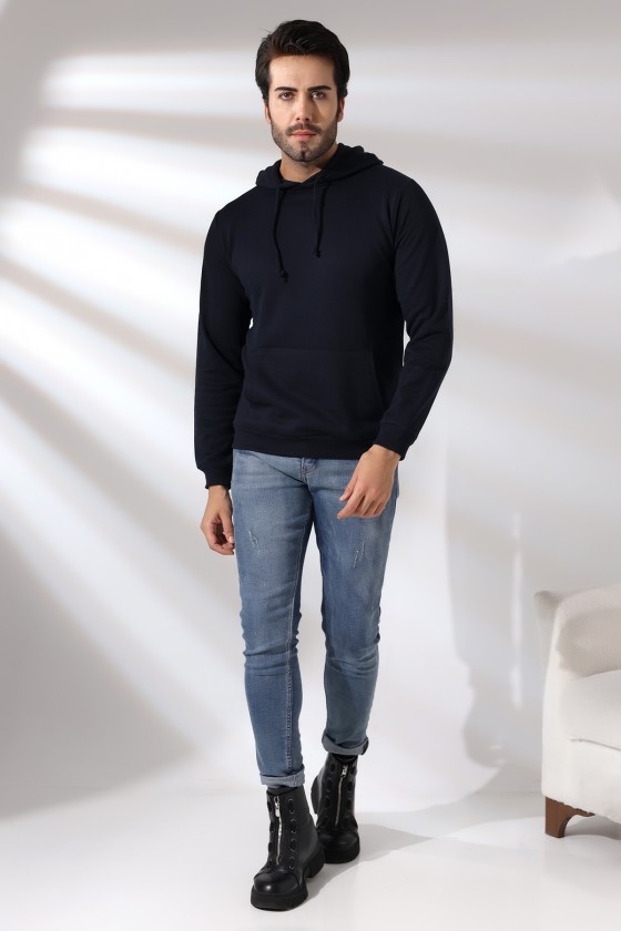 Şardonlu Kapüşonlu Sweatshirt 19125 LACİVERT