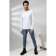 Compact Penye Likralı Regular Fit Uzun Kol V Yaka T-Shirt 19647 BEYAZ