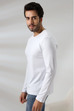 Compact Penye Likralı Regular Fit Uzun Kol V Yaka T-Shirt 19647 BEYAZ