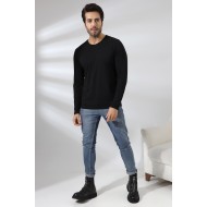 Compact Penye Likralı Regular Fit Uzun Kol V Yaka T-Shirt 19647 SİYAH