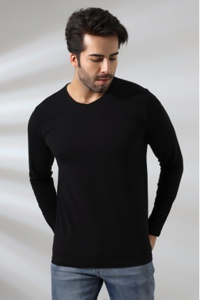 Compact Penye Likralı Regular Fit Uzun Kol V Yaka T-Shirt 19647 SİYAH