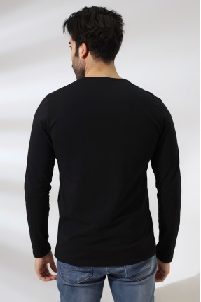 Compact Penye Likralı Regular Fit Uzun Kol V Yaka T-Shirt 19647 SİYAH