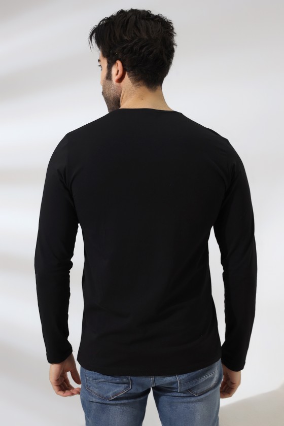 Compact Penye Likralı Regular Fit Uzun Kol V Yaka T-Shirt 19647 SİYAH