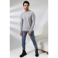 Compact Penye Likralı Regular Fit Uzun Kol V Yaka T-Shirt 19647 GRİMELANJ