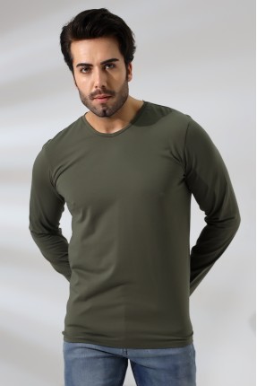 Compact Penye Likralı Regular Fit Uzun Kol V Yaka T-Shirt 19647 HAKİ