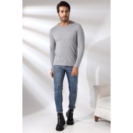 Compact Penye Likralı Regular Fit Uzun Kol Pis V Yaka T-Shirt 19698 GRİMELANJ