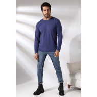 Compact Penye Likralı Regular Fit Uzun Kol Pis V Yaka T-Shirt 19698 İNDİGOMELANJ