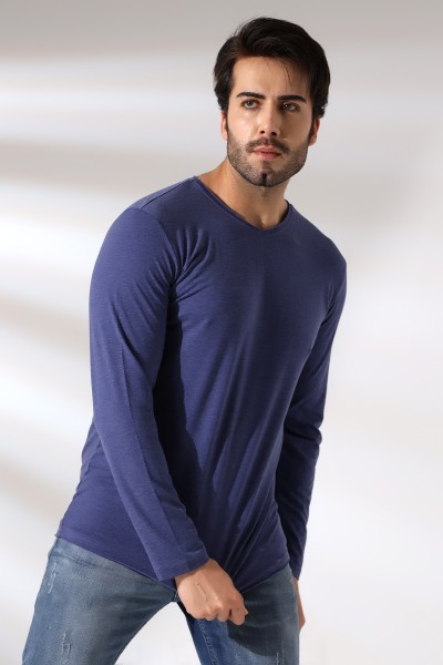 Compact Penye Likralı Regular Fit Uzun Kol Pis V Yaka T-Shirt 19698 İNDİGOMELANJ Compact Penye Likralı Regular Fit Uzun Kol Pis V Yaka T-Shirt 19698 İNDİGOMELANJ