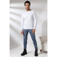 Compact Penye Likralı Regular Fit Uzun Kol Bisiklet Yaka T-Shirt 21483 BEYAZ