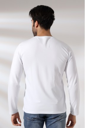 Compact Penye Likralı Regular Fit Uzun Kol Bisiklet Yaka T-Shirt 21483 BEYAZ