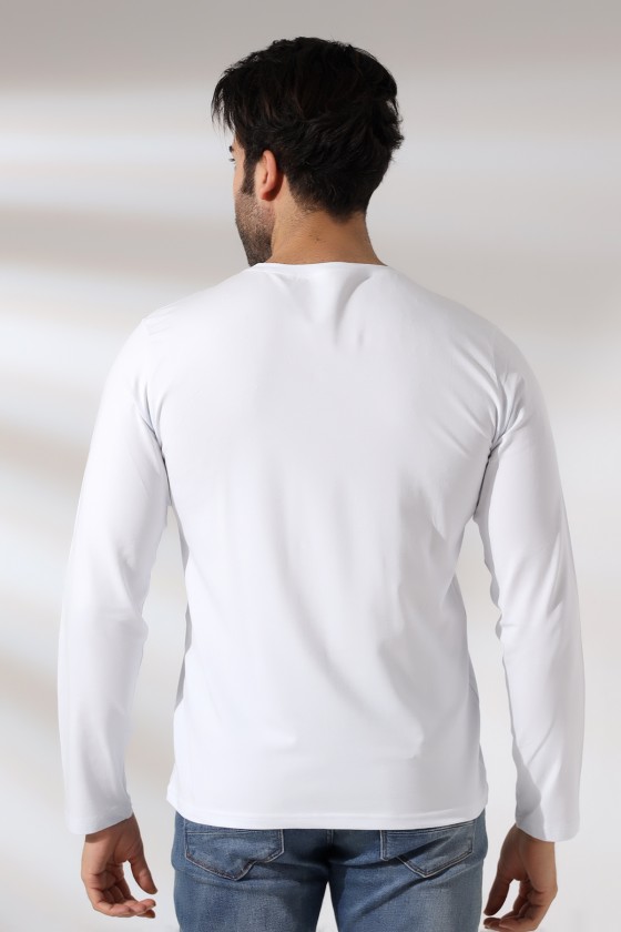 Compact Penye Likralı Regular Fit Uzun Kol Bisiklet Yaka T-Shirt 21483 BEYAZ