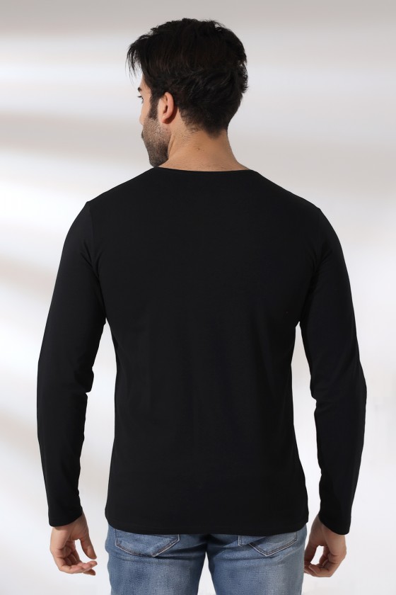 Compact Penye Likralı Regular Fit Uzun Kol Bisiklet Yaka T-Shirt 21483 SİYAH