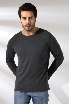 Compact Penye Likralı Regular Fit Uzun Kol Bisiklet Yaka T-Shirt 21483 KOYU ANTRASİTMELANJ