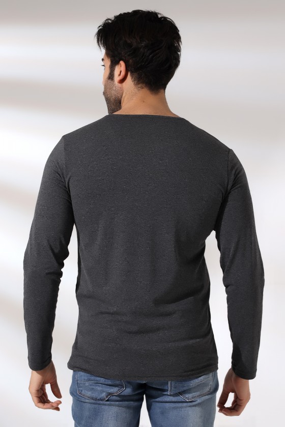 Compact Penye Likralı Regular Fit Uzun Kol Bisiklet Yaka T-Shirt 21483 KOYU ANTRASİTMELANJ