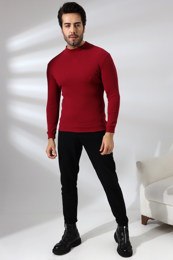 Yarım Balıkçı Kaşkorse Sweatshirt 20362 BORDO