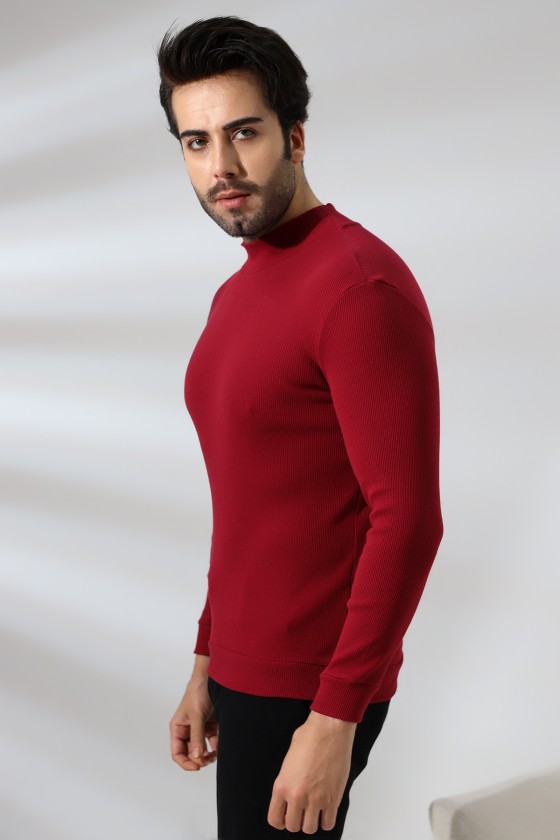 Yarım Balıkçı Kaşkorse Sweatshirt 20362 BORDO