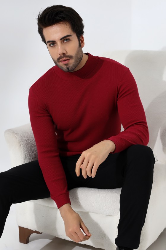 Yarım Balıkçı Kaşkorse Sweatshirt 20362 BORDO