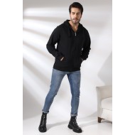 Şardonlu Kapüşonlu Fermuarlı Sweatshirt 19195 SİYAH