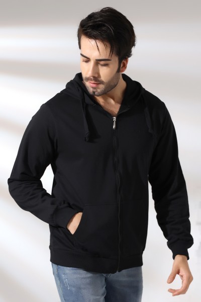 Şardonlu Kapüşonlu Fermuarlı Sweatshirt 19195 SİYAH Şardonlu Kapüşonlu Fermuarlı Sweatshirt 19195 SİYAH
