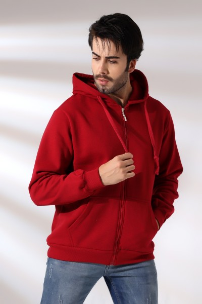 Şardonlu Kapüşonlu Fermuarlı Sweatshirt 19195 BORDO Şardonlu Kapüşonlu Fermuarlı Sweatshirt 19195 BORDO