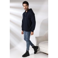 Şardonlu Kapüşonlu Fermuarlı Sweatshirt 19195 LACİVERT