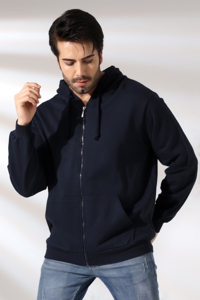 Şardonlu Kapüşonlu Fermuarlı Sweatshirt 19195 LACİVERT Şardonlu Kapüşonlu Fermuarlı Sweatshirt 19195 LACİVERT