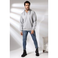 Şardonlu Kapüşonlu Fermuarlı Sweatshirt 19195 GRİMELANJ