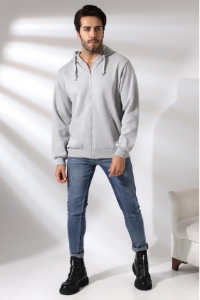 Şardonlu Kapüşonlu Fermuarlı Sweatshirt 19195 GRİMELANJ