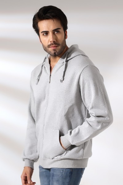 Şardonlu Kapüşonlu Fermuarlı Sweatshirt 19195 GRİMELANJ Şardonlu Kapüşonlu Fermuarlı Sweatshirt 19195 GRİMELANJ