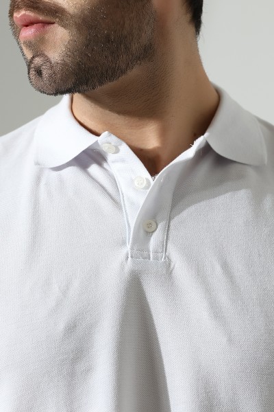 %100 Pamuk Regular Fit Dar Kesim Kısa Kollu Polo Yaka T-Shirt 21844 BEYAZ