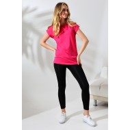 Bisiklet Yaka Penye Kompakt %100 Pamuk T-Shirt 21570 AÇIK FUŞYA